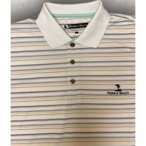 Pebble Beach Mens Short Sleeve White‎ Striped Performance Polo Shirt Size Medium